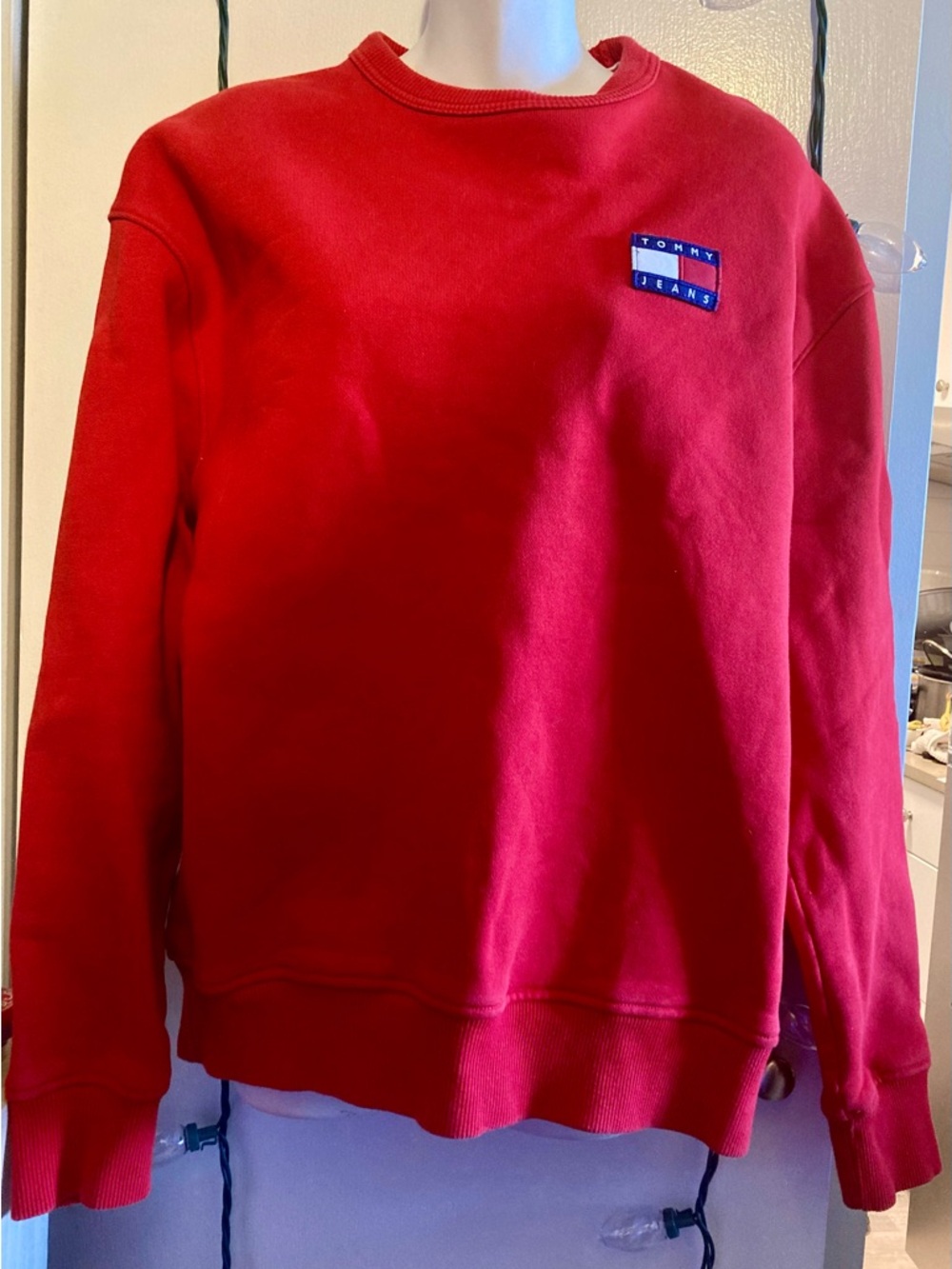 Tommy Hilfiger Red Crewneck Sweatshirt with Small Logo Patch